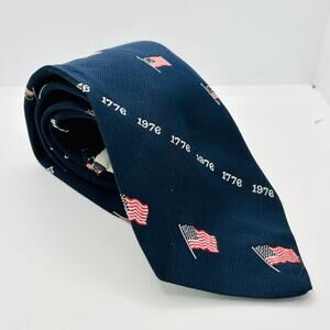 Vintage 70s Navy Blue Bicentennial 1776 1976 Polyester Necktie